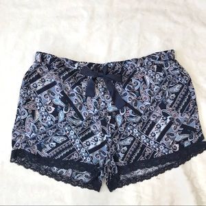 Long Tall Sally-Blue Paisley Soft Lounge Shorts